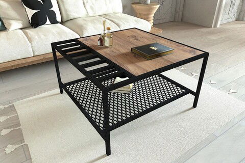 Măsuţă de cafea, Puqa Design, Gomis, 80x45x80cm, 100% PAL melaminat, Pinul Atlantic / Negru