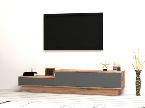 Comoda TV, Puqa Design, Asır, 160x35x35cm, 100% PAL melaminat, Pinul Atlantic / Antracit