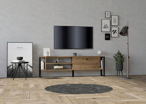 Comoda TV, Puqa Design, Asrın, 160x50.4x24.5cm, 100% PAL melaminat, Nuc