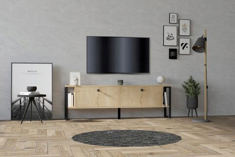 Comoda TV, Puqa Design, Ahu, 160x50.4x24.5cm, 100% PAL melaminat, Safir