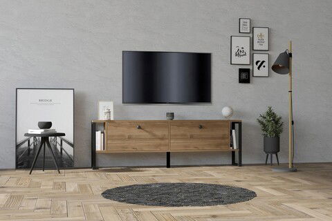 Comoda TV, Puqa Design, Ahu, 160x50.4x24.5cm, 100% PAL melaminat, Nuc