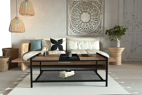 Măsuţă de cafea, Puqa Design, Mata, 120x45x54cm, 100% PAL melaminat, Pinul Atlantic / Negru