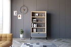 Corp biblioteca, Puqa Design, Numana, 83.6x160x30cm, 100% PAL melaminat, Stejar safir / Antracit