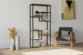 Corp biblioteca, Puqa Design, Emina, 85x182x29cm, 100% PAL melaminat, Safir / Negru