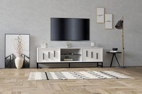 Comoda TV, Puqa Design, Shape, 160x50x40cm, 100% PAL melaminat, Alb