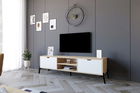 Comoda TV, Puqa Design, Nost, 160x41x40cm, 100% PAL melaminat, Stejar safir / Alb
