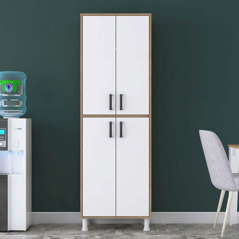 Dulap multifunctional, Rani, F1, 62.6x191x35.5cm, 100% PAL melaminat, Alb / Stejar