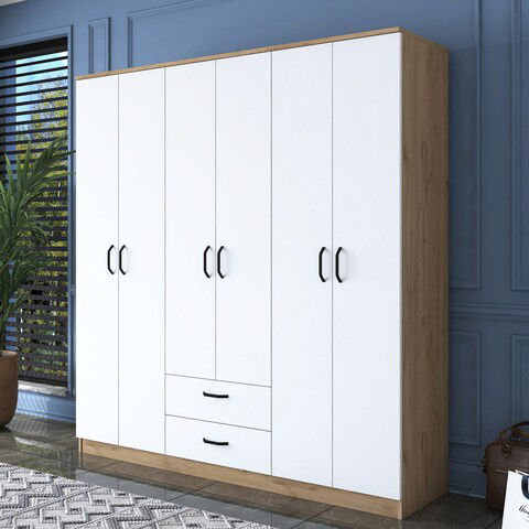 Dulap pentru haine, Rani, BA115, 180x190.8x47.3cm, 100% PAL melaminat, Nuc / Alb