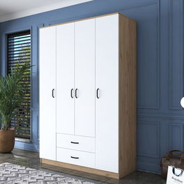 Dulap pentru haine, Rani, BA112, 140x210x51.5cm, 100% PAL melaminat, Nuc / Alb