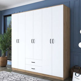 Dulap pentru haine, Rani, BA111, 210x210x51.5cm, 100% PAL melaminat, Nuc / Alb