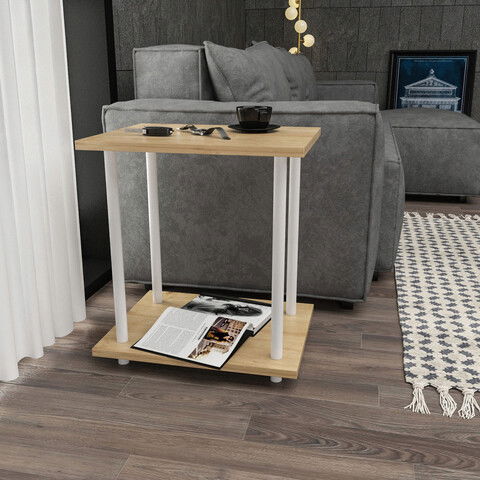 Masuta, Retricy, Bristol, 44.6x35x48.2cm, 100% PAL melaminat, Alb / Stejar