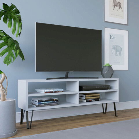 Comoda TV, Retricy, Farrar, 120x25x46.6cm, 100% PAL melaminat, Alb