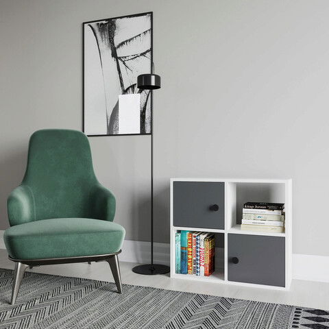 Corp biblioteca, Retricy, Tuttle, 72x25x62.6cm, 100% PAL melaminat, Alb / Antracit