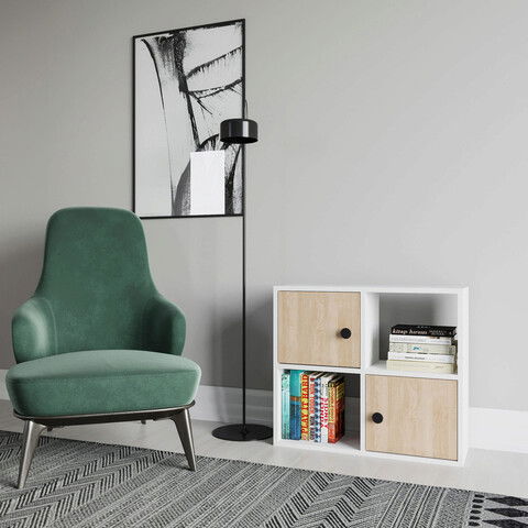 Corp biblioteca, Retricy, Tuttle, 72x25x62.6cm, 100% PAL melaminat, Alb / Stejar