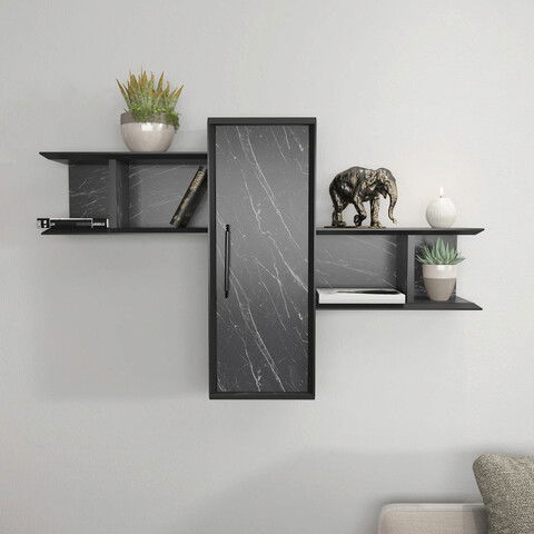 Raft de perete, Retricy, Olida, 118.6x35x51.8cm, 100% PAL melaminat, Negru