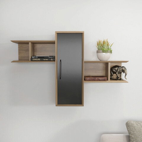 Raft de perete, Retricy, Olida, 118.6x35x51.8cm, 100% PAL melaminat, Nuc / Negru