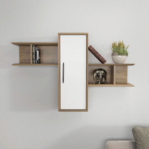Raft de perete, Retricy, Olida, 118.6x35x51.8cm, 100% PAL melaminat, Nuc / Alb