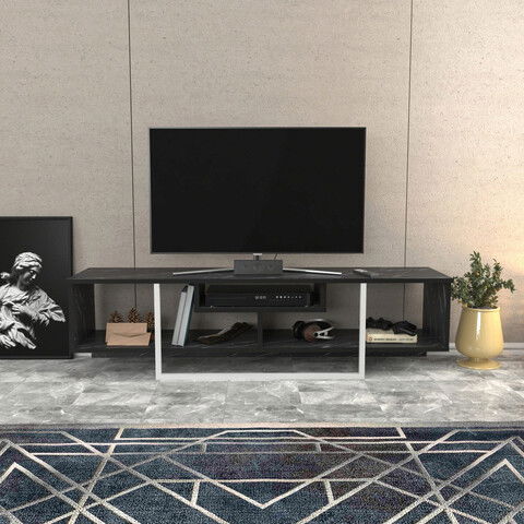 Comoda TV, Retricy, Asal 150, 150x35.2x40cm, 100% PAL melaminat, Negru / Alb