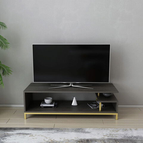 Comoda TV, Retricy, Reilly, 120x44.6x37.6cm, 100% PAL melaminat, Aur / Gri inchis