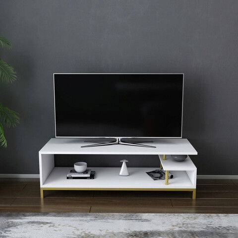 Comoda TV, Retricy, Reilly, 120x44.6x37.6cm, 100% PAL melaminat, Aur / Alb