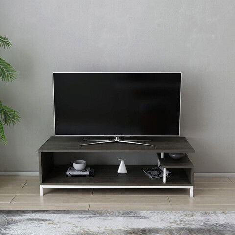 Comoda TV, Retricy, Reilly, 120x44.6x37.6cm, 100% PAL melaminat, Alb / Gri inchis