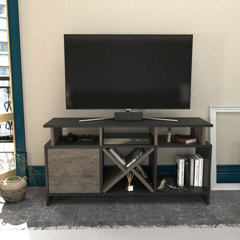 Comoda TV, Retricy, Auburn, 120x29.9x60.6cm, 100% PAL melaminat, Antracit / Stejar întunecat