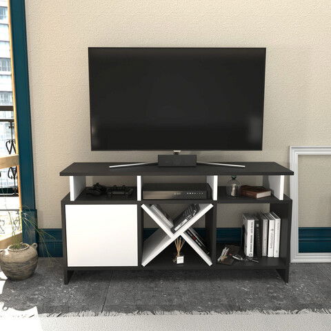 Comoda TV, Retricy, Auburn, 120x29.9x60.6cm, 100% PAL melaminat, Antracit / Alb