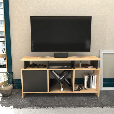 Comoda TV, Retricy, Auburn, 120x29.9x60.6cm, 100% PAL melaminat, Stejar / Antracit