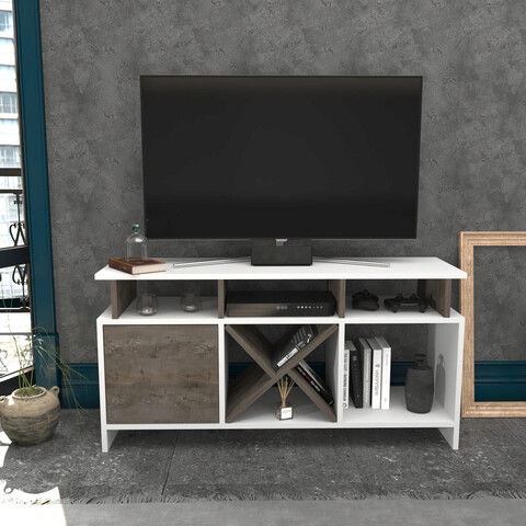 Comoda TV, Retricy, Auburn, 120x29.9x60.6cm, 100% PAL melaminat, Alb / Wenge