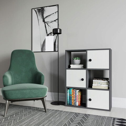 Corp biblioteca, Retricy, Tilton, 72x25x93cm, 100% PAL melaminat, Antracit / Alb