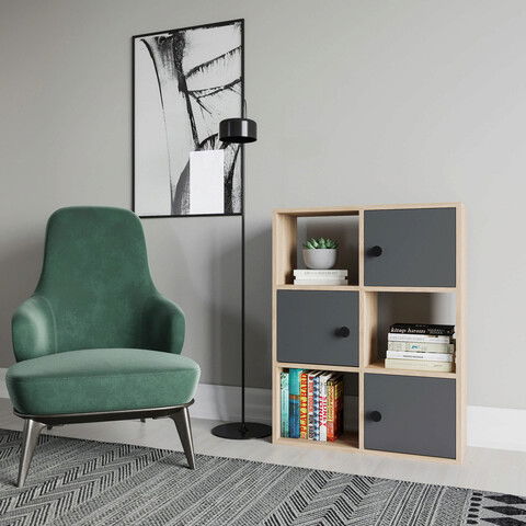 Corp biblioteca, Retricy, Tilton, 72x25x93cm, 100% PAL melaminat, Stejar / Antracit