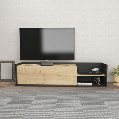 Comoda TV, Retricy, Krog, 160x35x36.8cm, 100% PAL melaminat, Antracit / Stejar