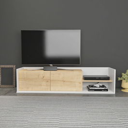 Comoda TV, Retricy, Krog, 160x35x36.8cm, 100% PAL melaminat, Alb / Stejar