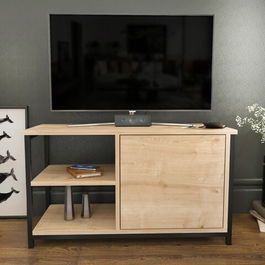 Comoda TV, Retricy, Muskegon, 89.6x35.3x50.8cm, 100% PAL melaminat, Negru / Stejar