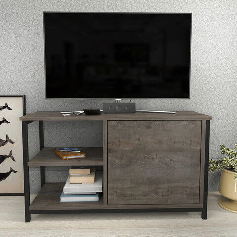 Comoda TV, Retricy, Muskegon, 89.6x35.3x50.8cm, 100% PAL melaminat, Negru / Gri inchis
