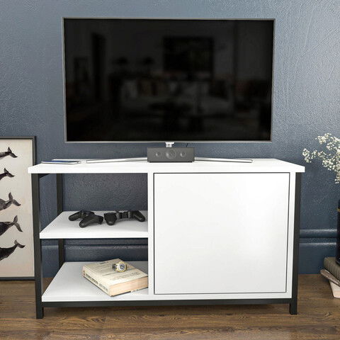 Comoda TV, Retricy, Muskegon, 89.6x35.3x50.8cm, 100% PAL melaminat, Negru / Alb