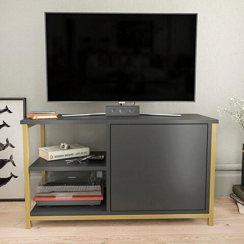 Comoda TV, Retricy, Muskegon, 89.6x35.3x50.8cm, 100% PAL melaminat, Aur / Antracit