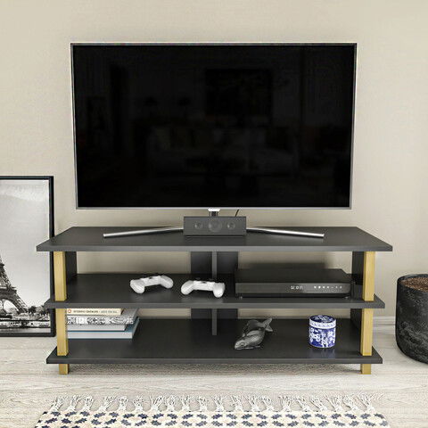 Comoda TV, Retricy, Pueblo, 120x44.6x47.4cm, 100% PAL melaminat, Aur / Antracit