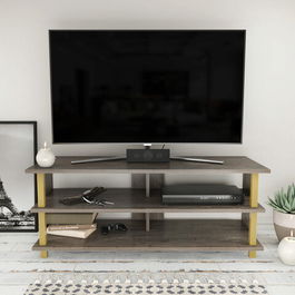 Comoda TV, Retricy, Pueblo, 120x44.6x47.4cm, 100% PAL melaminat, Aur / Gri inchis