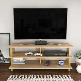 Comoda TV, Retricy, Pueblo, 120x44.6x47.4cm, 100% PAL melaminat, Aur / Stejar