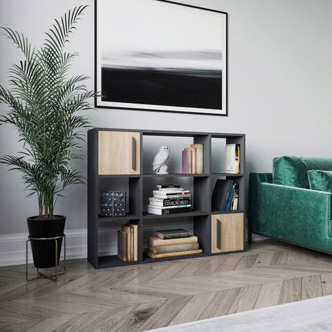 Corp biblioteca, Retricy, Randall, 120x25x93.6cm, 100% PAL melaminat, Antracit / Stejar