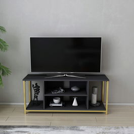 Comoda TV, Retricy, Rinaldo, 120x35x50.8cm, 100% PAL melaminat, Antracit / Aur