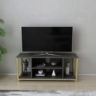 Comoda TV, Retricy, Rinaldo, 120x35x50.8cm, 100% PAL melaminat, Gri inchis / Aur
