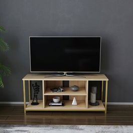 Comoda TV, Retricy, Rinaldo, 120x35x50.8cm, 100% PAL melaminat, Aur / Stejar