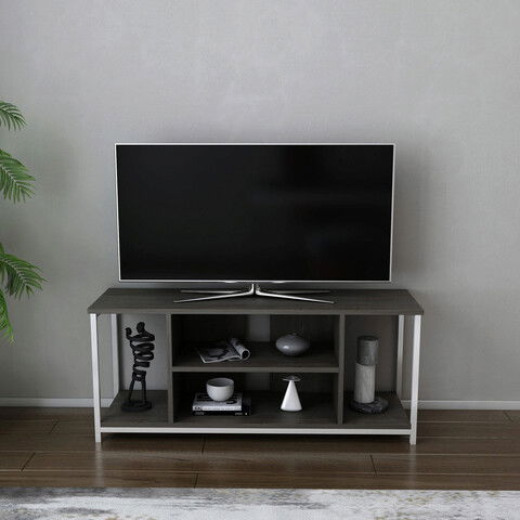 Comoda TV, Retricy, Rinaldo, 120x35x50.8cm, 100% PAL melaminat, Alb / Gri inchis