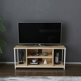 Comoda TV, Retricy, Rinaldo, 120x35x50.8cm, 100% PAL melaminat, Alb / Stejar