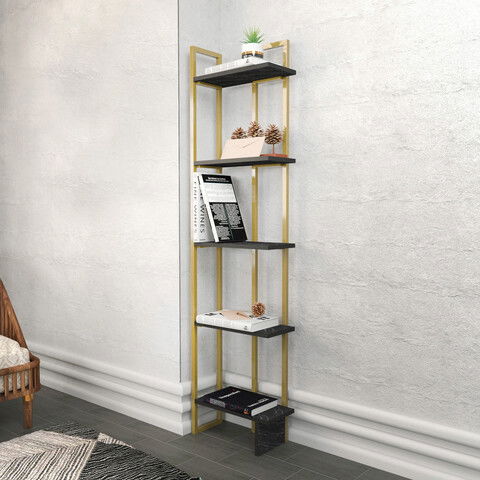Corp biblioteca, Retricy, Alice, 45.2x21.6x180cm, 100% PAL melaminat, Negru / Aur