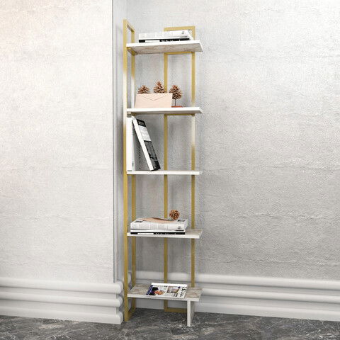 Corp biblioteca, Retricy, Alice, 45.2x21.6x180cm, 100% PAL melaminat, Alb / Aur