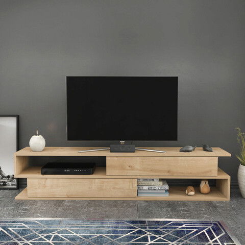 Comoda TV, Retricy, Cortez, 160x35.3x38.6cm, 100% PAL melaminat, Stejar