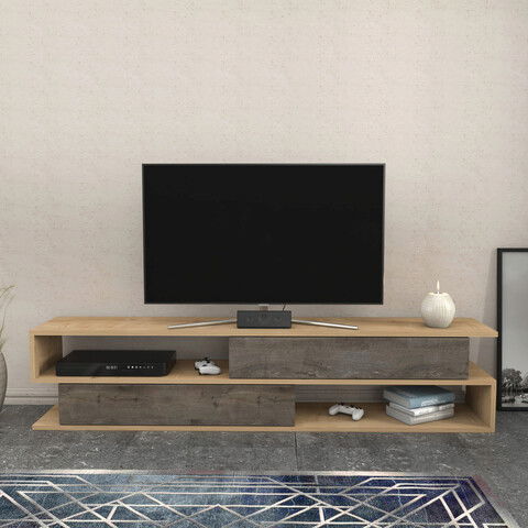 Comoda TV, Retricy, Cortez, 160x35.3x38.6cm, 100% PAL melaminat, Stejar / Wenge